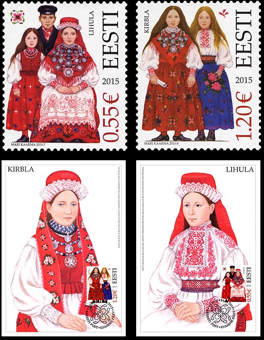 Estonia Issued Stamps and Maxim Cards on Folk Costumes